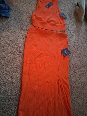 Lulu's Strapless Two-Piece Dress Set in Bright Orange